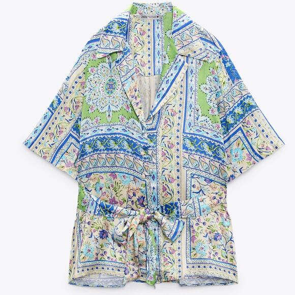 NWT Zara Belted Print Blouse. - Picture 3 of 5